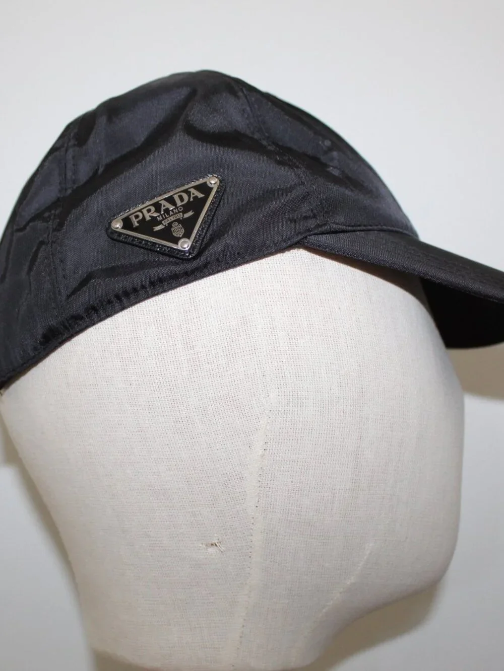 Prada Nylon Triangle Logo Black Baseball Cap Hat M